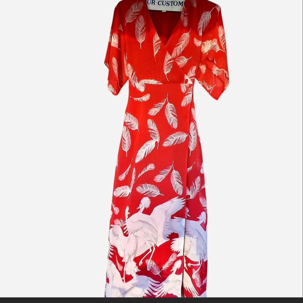 New York & Company Red Feather Maxi Dress